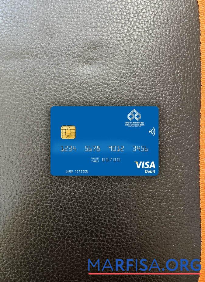 Printable India Indian Overseas Bank visa debit card photolook front download for verification